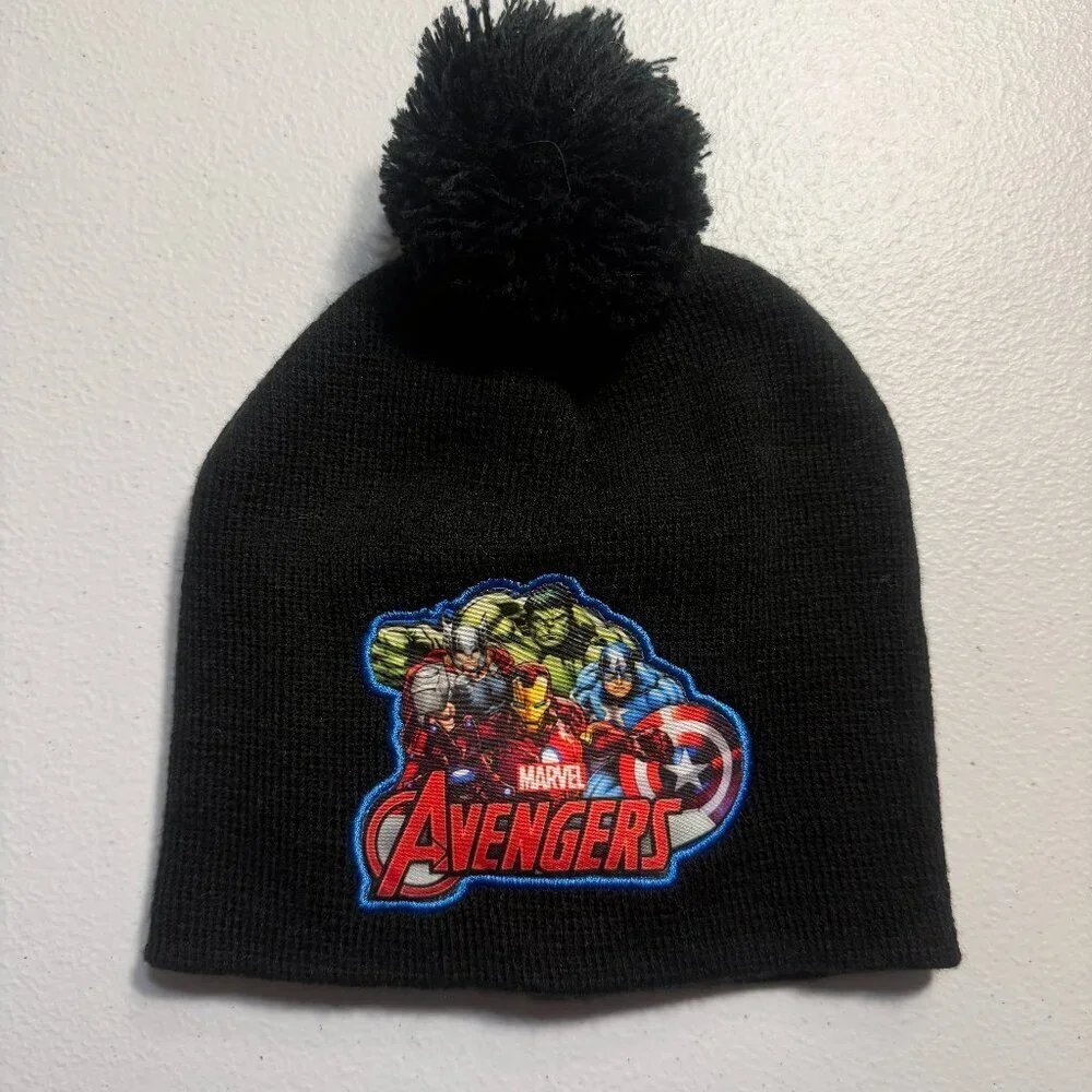 Marvel Avengers Pom Beanie Black Knit Winter Hat Boys/Girls/Adults Cozy Warm